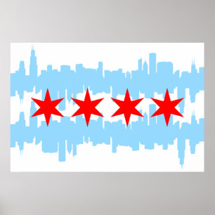 Chicago-Flaggen-Skyline Poster