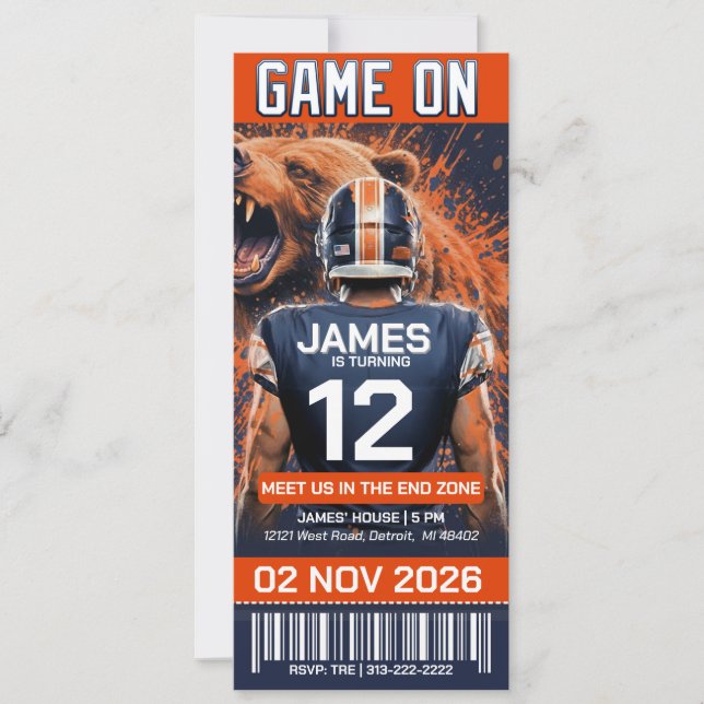 Chicago Football Ticket Birthday Invitation (Devant)