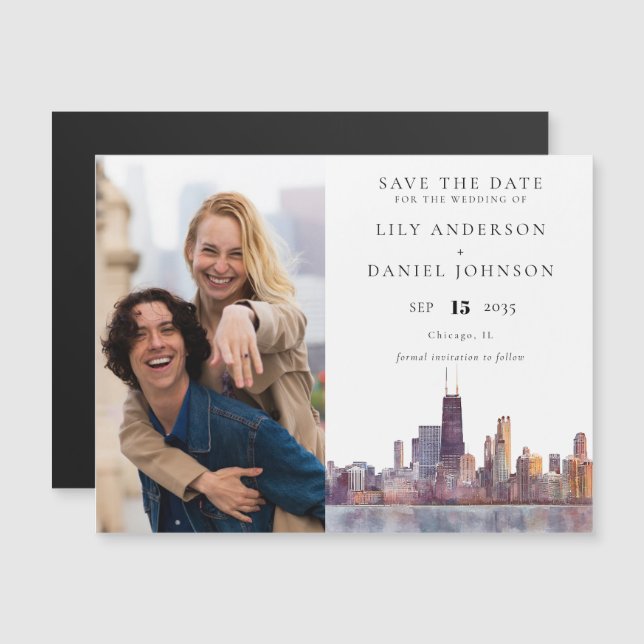 Chicago-Foto-Hochzeit Save The Date Magneteinladung (Vorne/Hinten)