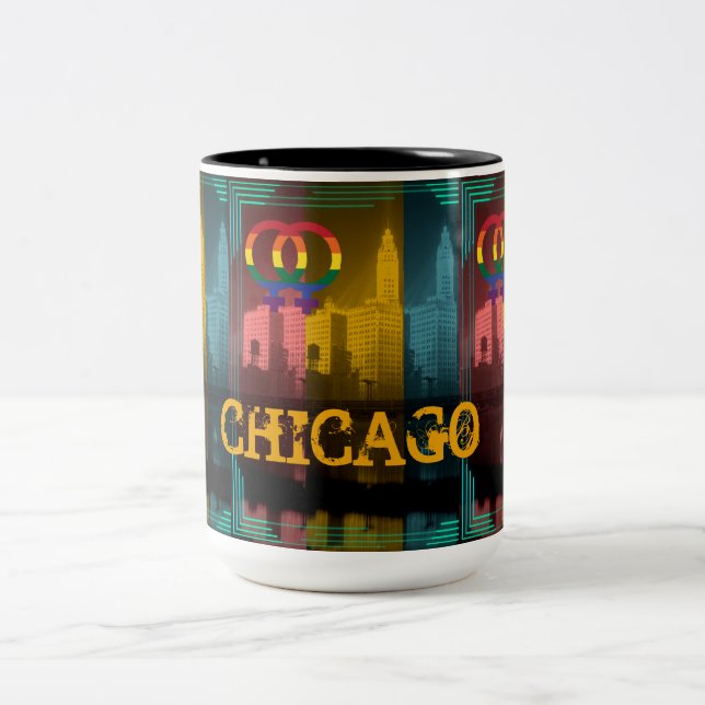 Chicago Gay Lesbian Interest Rainbow Wrigley Bldg Zweifarbige Tasse (Mittel)
