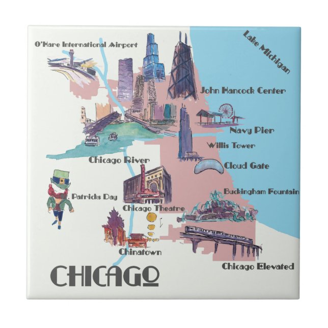 Chicago Georgia hebt Karte hervor Fliese (Vorderseite)