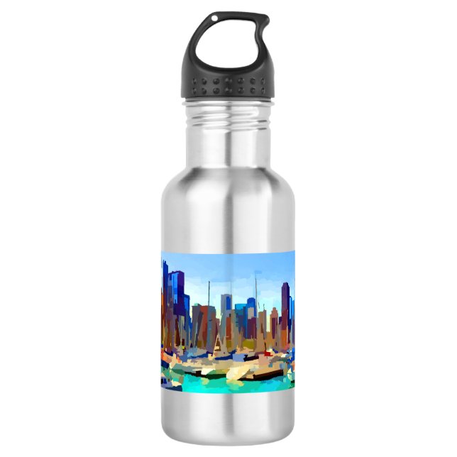 Chicago Harbor Skyline Edelstahlflasche (Vorderseite)