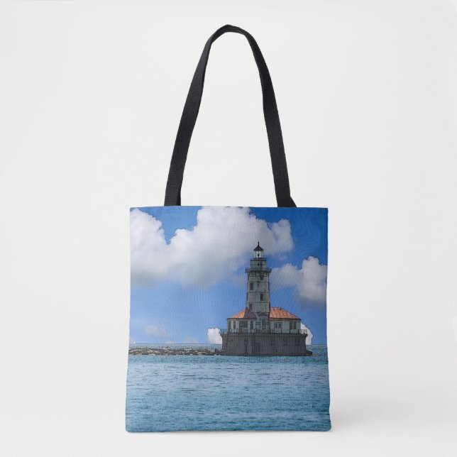 Chicago Harbour Lighthouse Painterly Tote Bag Tasche (Vorderseite)