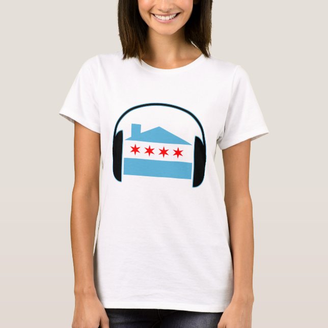 Chicago-Haus-Flaggen-Kopfhörer T-Shirt (Vorderseite)