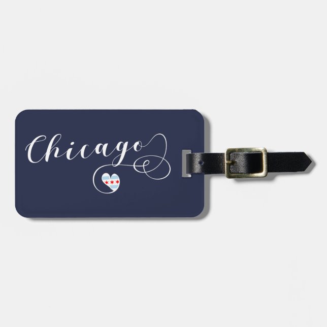 Chicago Heart Luggage Tag Template, Illinois Gepäckanhänger (Vorderseite horizontal)