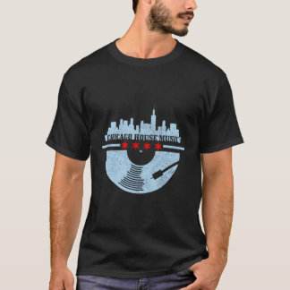 Chicago House Music Vintag Vinyl Dj Raver Flag Sk T-Shirt