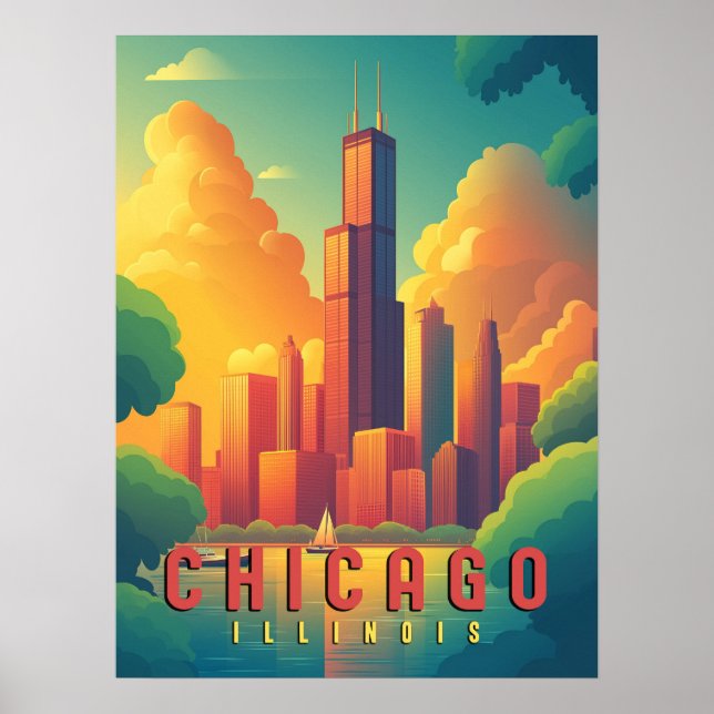 Chicago Iconic Skyline & Lake Michigan Poster (Vorne)