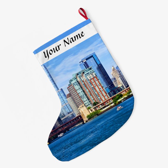 Chicago IL - Aussicht Vom Lake Michigan Großer Weihnachtsstrumpf (Rückseite (Hängend))