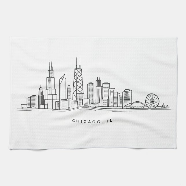 Chicago IL Cityscape Illustration Geschirrtuch (Horizontal)