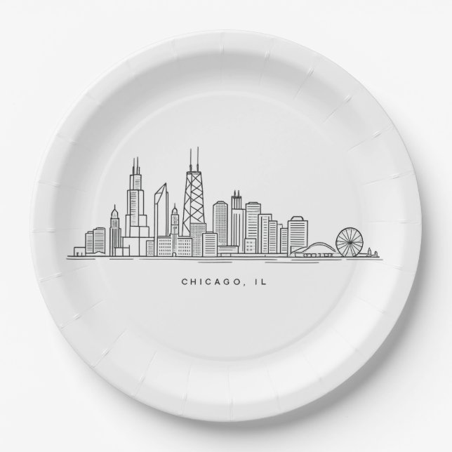 Chicago IL Cityscape Illustration Pappteller (Vorderseite)