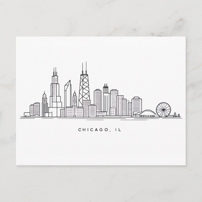 Chicago IL Cityscape Illustration Postkarte (Vorderseite)