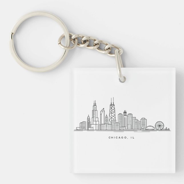 Chicago IL Cityscape Illustration Schlüsselanhänger (Vorderseite)