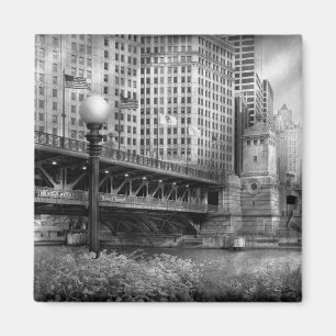 Chicago, IL - DuSable Bridge, Baujahr 1920 - BW Magnet