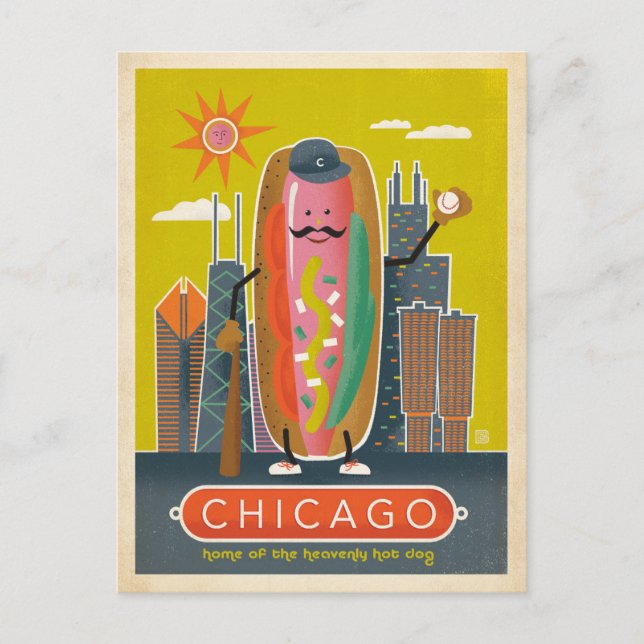 Chicago, IL - Hot Dog Postkarte (Vorderseite)