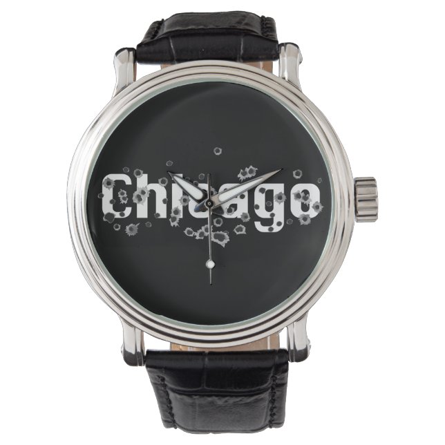 Chicago IL Mafia History Boss Gunshots Holes Sign Armbanduhr (Vorderseite)