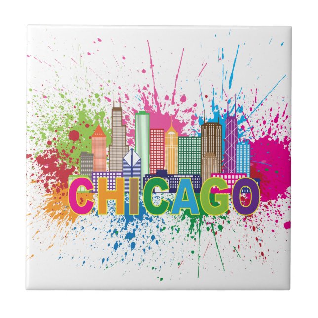 Chicago IL Skyline-abstrakte Farbillustration Fliese (Vorderseite)
