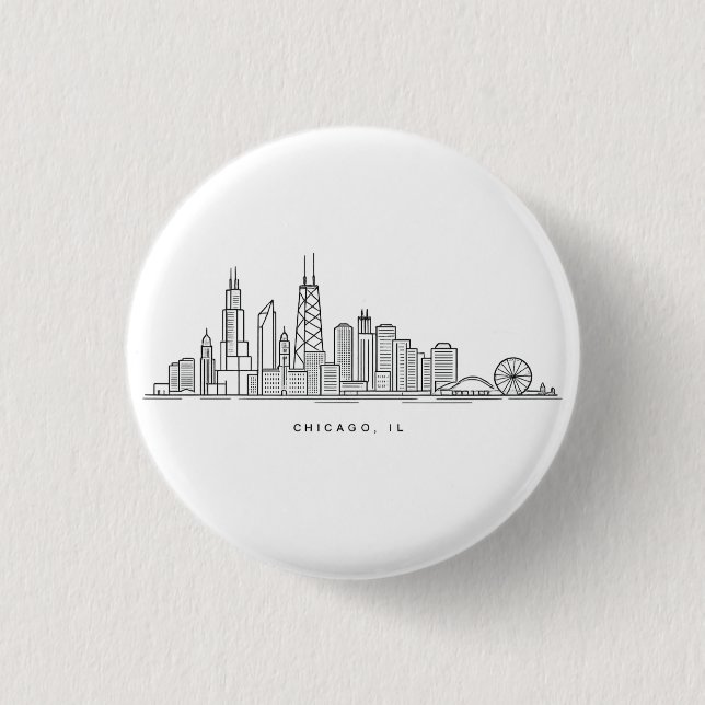 Chicago IL Stadtbild-Illustration Button (Vorderseite)