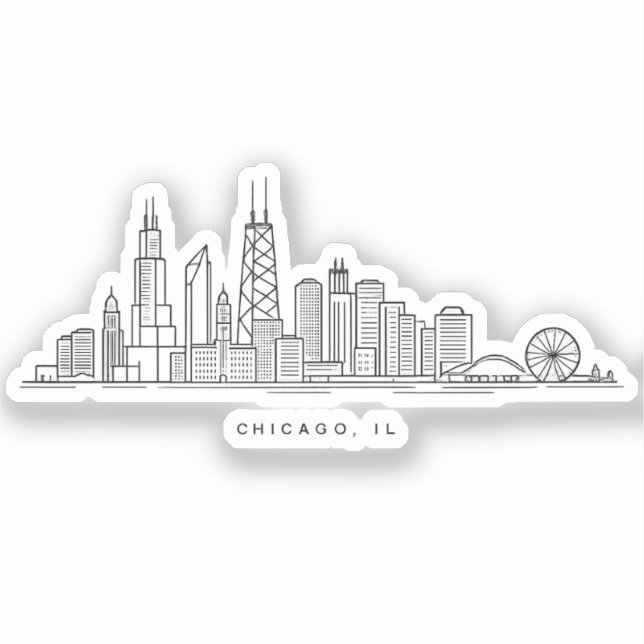 Chicago IL Stadtlandschaft Illustration Aufkleber (Vorderseite)