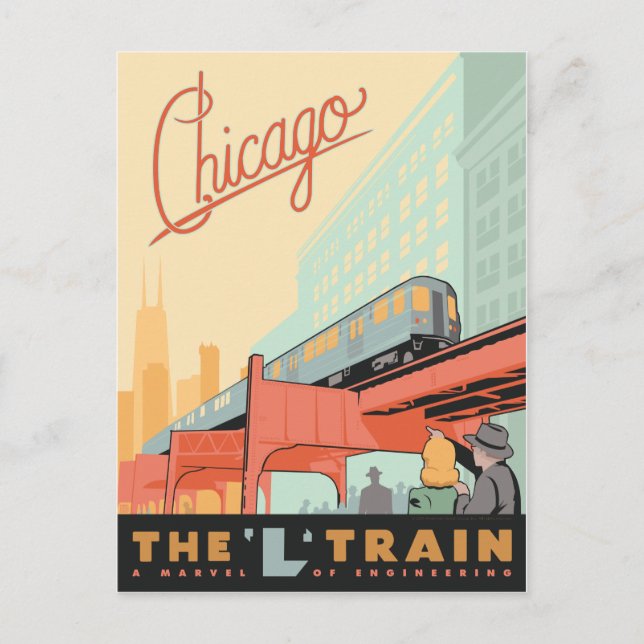 Chicago, IL - Zug "L" Postkarte (Vorderseite)