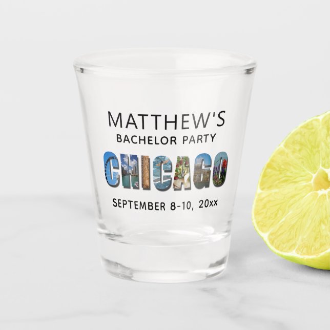 Chicago Ilinois Bachelor Party Gastgeschenk Hochze Schnapsglas (Vorderseite)