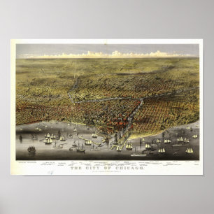 Chicago Illinois 1874 Antique Panoramabalkarte Poster