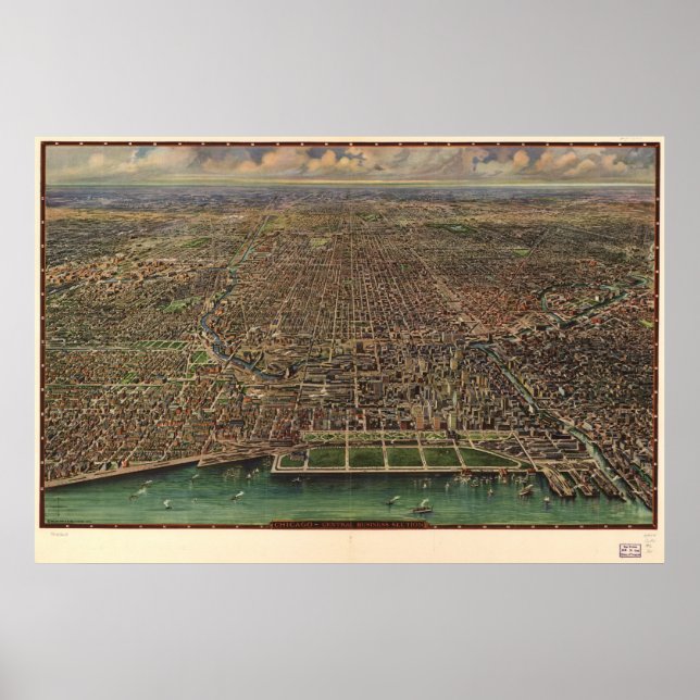 Chicago Illinois 1916 Antike Panoramakarte Poster (Vorne)