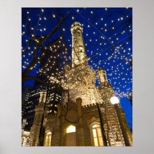 Chicago, Illinois, alter Wasserturm mit Feiertag Poster