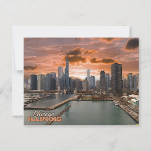 Chicago Illinois Ansicht während des Sonnenunterga Postkarte