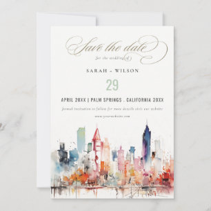 Chicago Illinois Aquarell-Landschaft-Hochzeit Save The Date