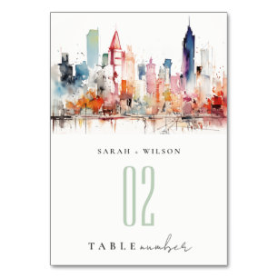Chicago Illinois Aquarell-Landschaft-Hochzeit Tischnummer