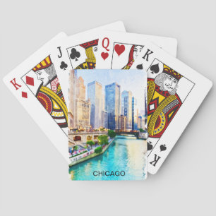 Chicago Illinois Aquarell Stadtansicht Spielkarten