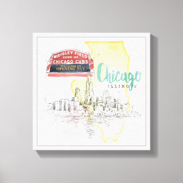 Chicago, Illinois | Aquarellbild Leinwanddruck (Vorderseite)