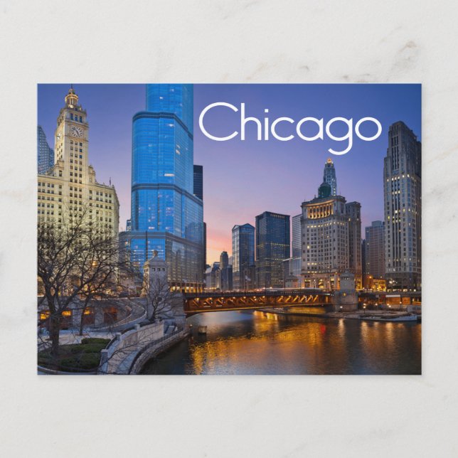 Chicago, Illinois at Night United Staaten Postkarte (Vorderseite)