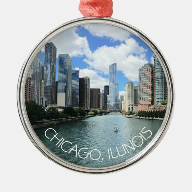 Chicago, Illinois Christmas Keepake Souvenir Ornament Aus Metall (Vorne)