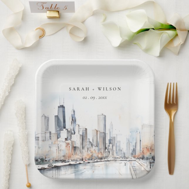 Chicago, Illinois City Scape Pappteller (Hochzeit)