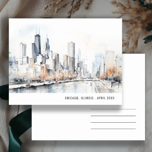 Chicago Illinois City Scape Watercolor Reisen Postkarte