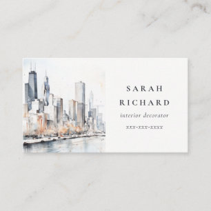 Chicago, Illinois City Scape Watercolor Travel Visitenkarte