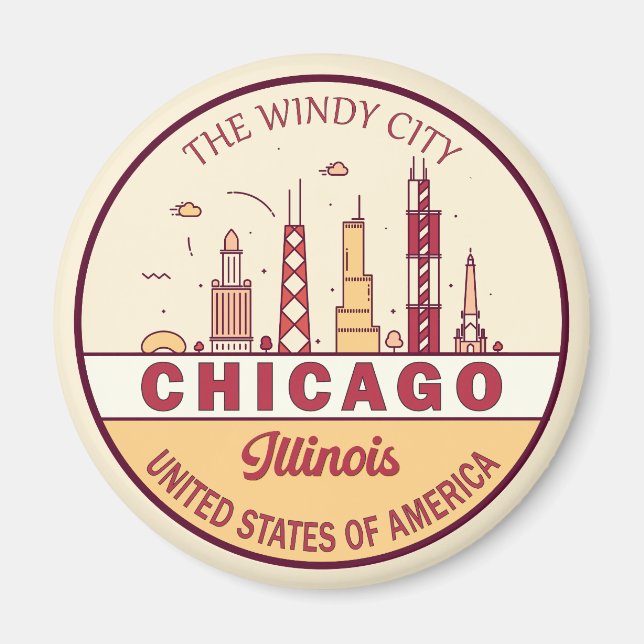Chicago Illinois City Skyline Emblem Magnet (Vorne)