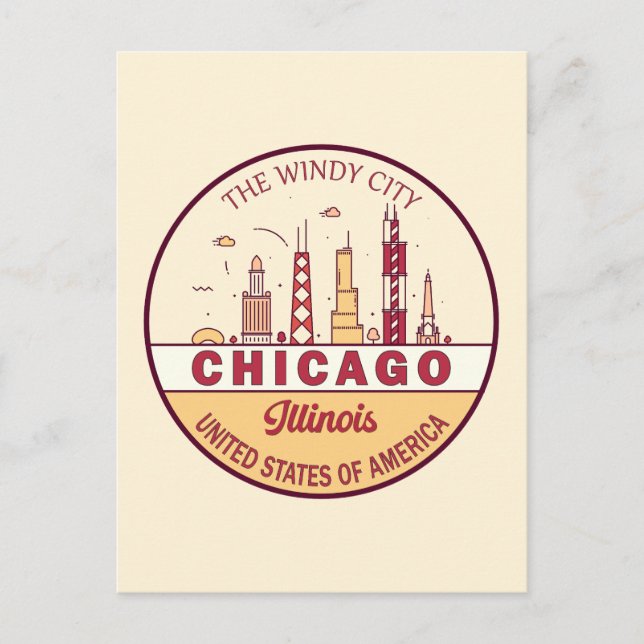 Chicago Illinois City Skyline Emblem Postkarte (Vorderseite)