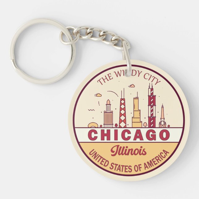 Chicago Illinois City Skyline Emblem Schlüsselanhänger (Vorderseite)
