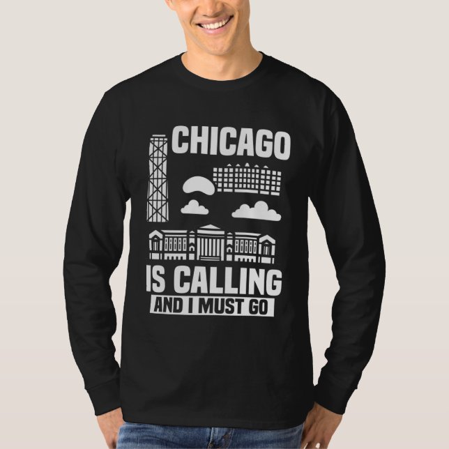 Chicago Illinois City Skyline Map Travel T-Shirt (Vorderseite)