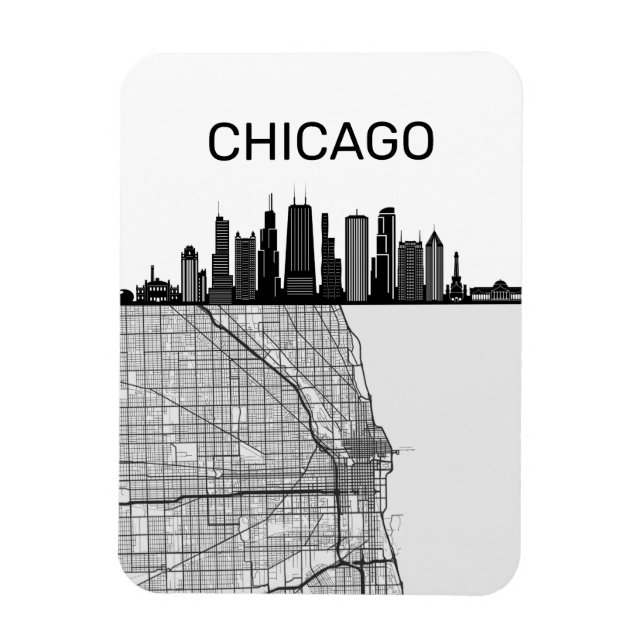 Chicago Illinois City Skyline mit Karte Magnet (Vertikal)