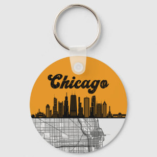 Chicago Illinois City Skyline mit Karte Schlüsselanhänger