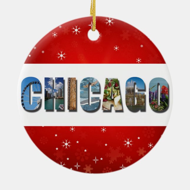 Chicago Illinois City Travel Fotos Weihnachten Keramik Ornament (Hinten)