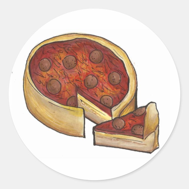 Chicago Illinois Deep Dish Pepperoni Pizza Feinsch Runder Aufkleber (Vorderseite)