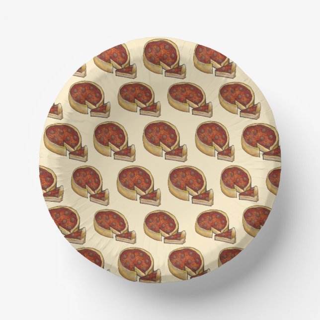 Chicago Illinois Deep Dish Pepperoni Pizza Pie Pappteller (Vorderseite)