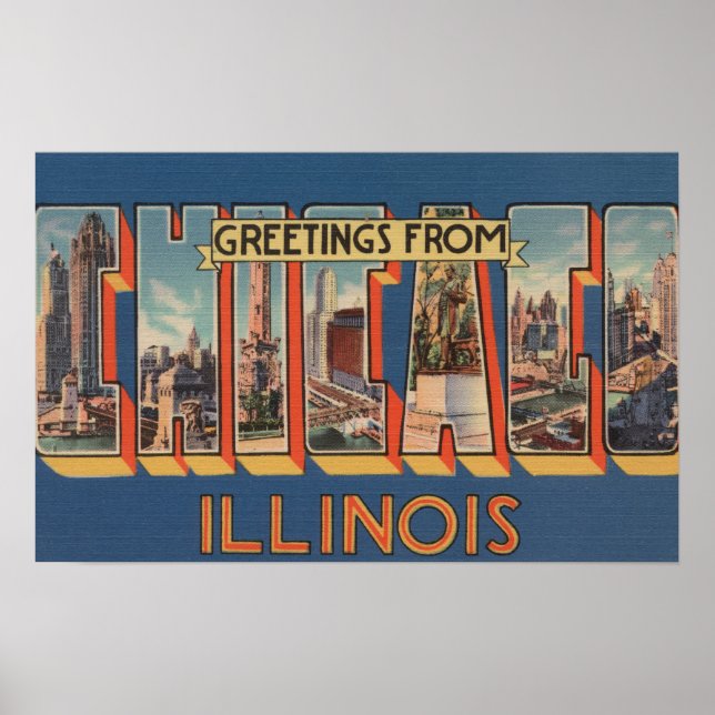 Chicago, Illinois - Große Buchstabenszenen Poster (Vorne)