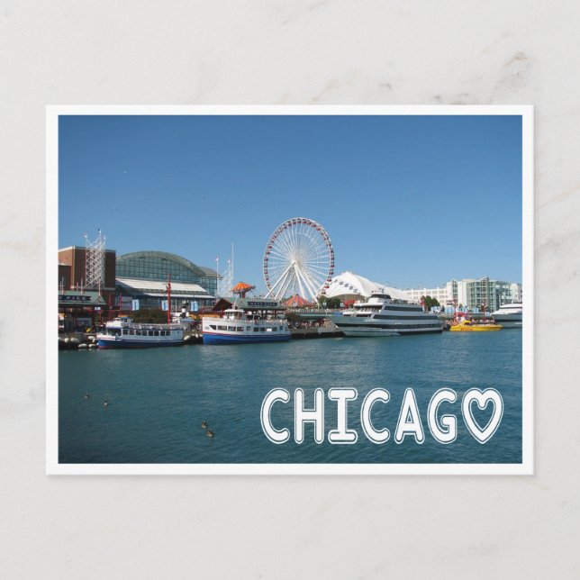 Chicago Illinois ( IL ) Navy Pier Ferris Wheel USA Postkarte (Vorderseite)