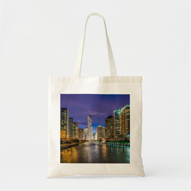Chicago Illinois in der Nacht Tragetasche (Vorne)