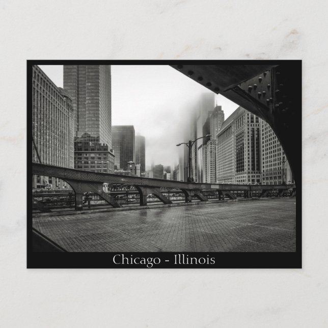 Chicago, Illinois in Schwarz und Weiß Postkarte (Vorderseite)